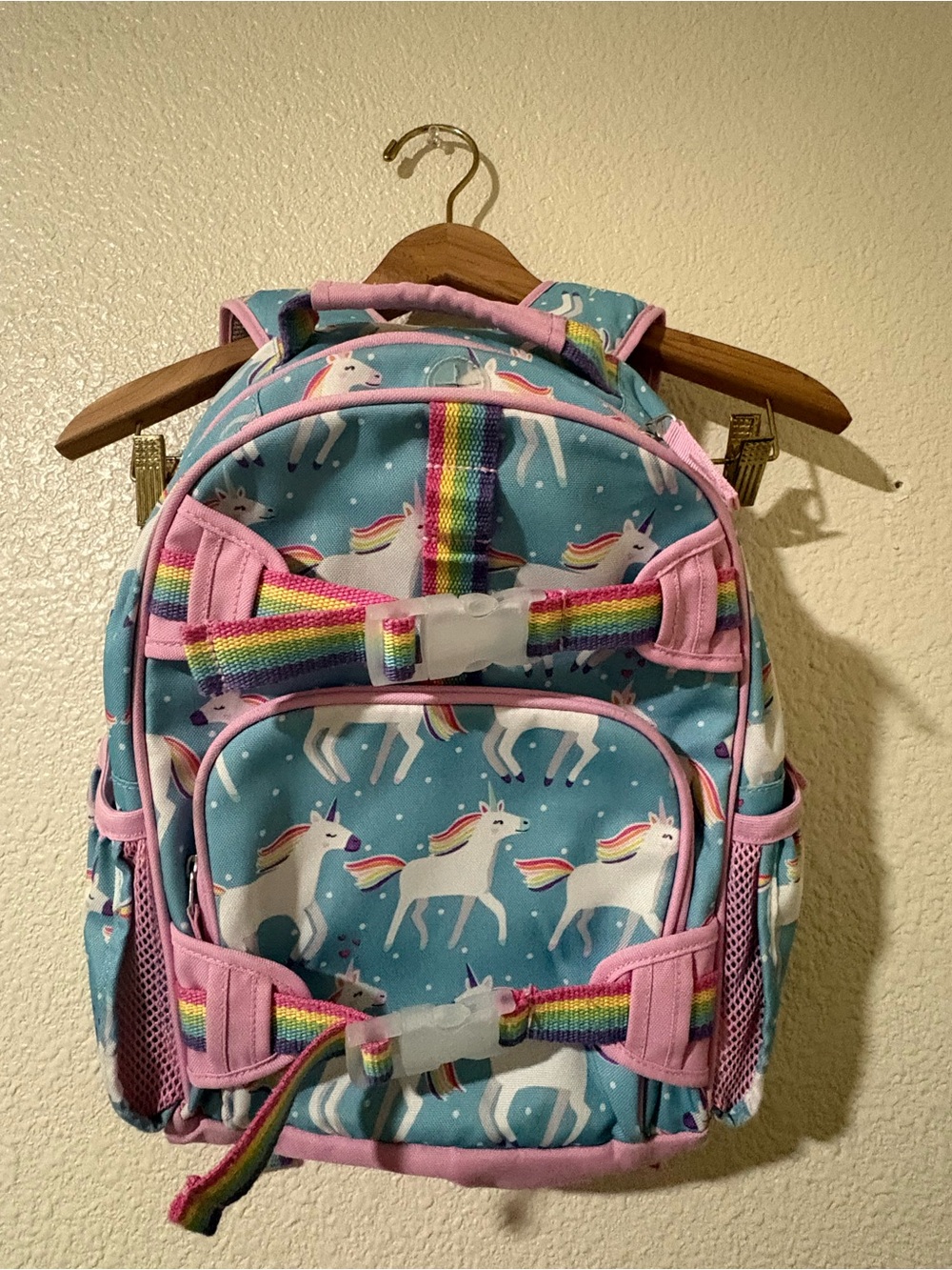 Pottery Barn Kids Unicorn Backpack - Teal & Pink with Rainbow Straps